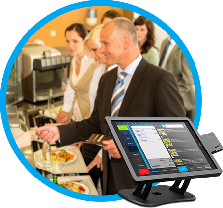 Fast Casual POS option with image of guy paying for cafeteria style meal