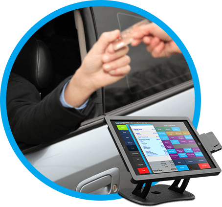 Quick Service POS option with customer handing card out of car window